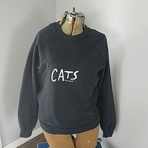 VTG 80S CATS BROADWAY THEATRE COTTON BLEND DOUBLE SIDE BLACK SWEATSHIRT WOMANS S - Picture 1 of 4